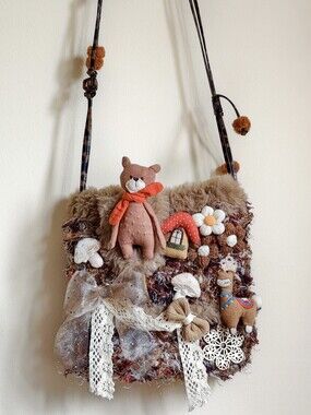 Handmade Plush Bear and Floral Crossbody Bag, Crochet Cottagecore Shoulder Bag